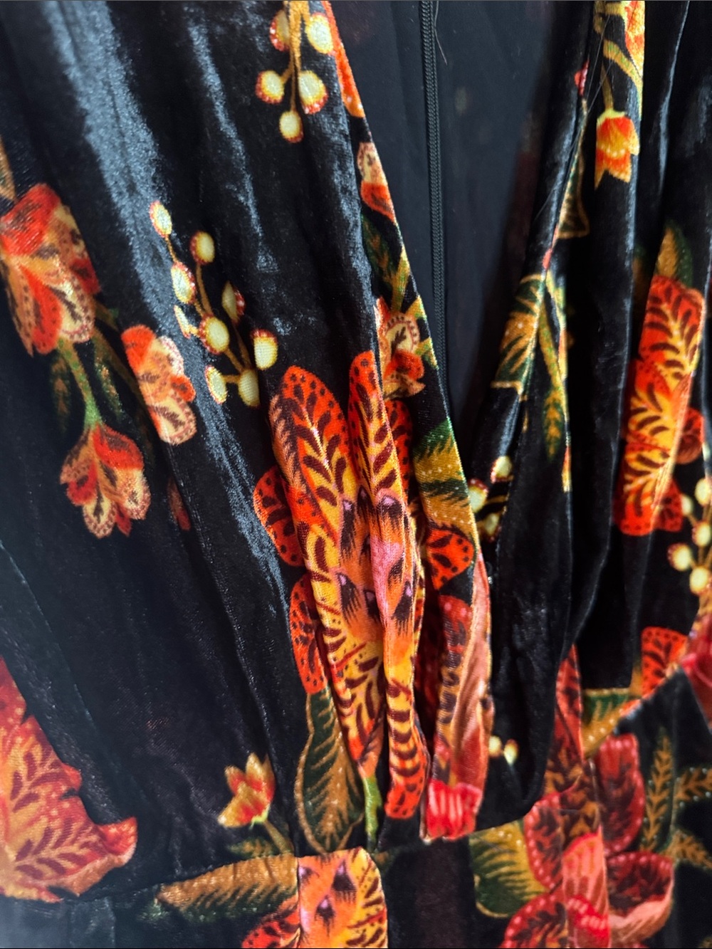 FARM Rio Black Winter Bloom V-Neck Velvet Jumpsuit - Picture 3 of 13